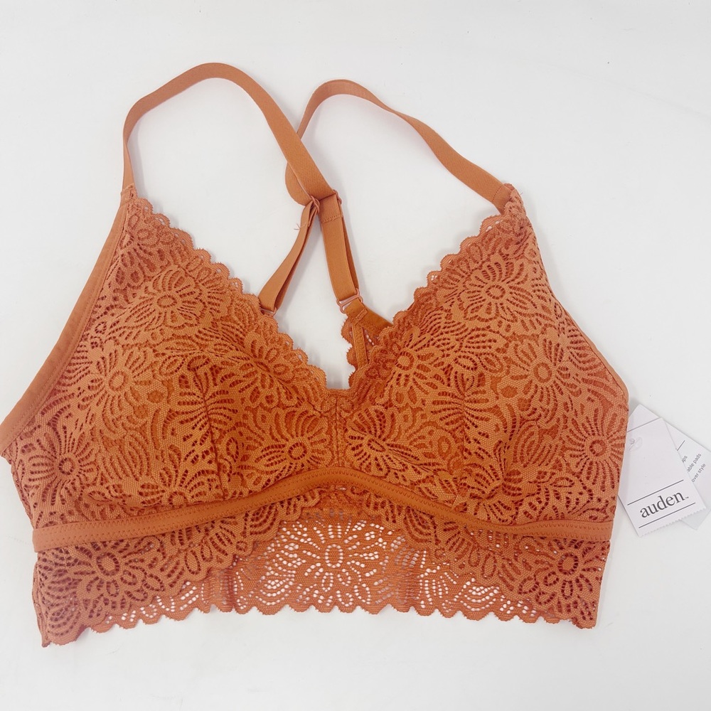[Auden] NWT lightly lined lace cross back bralette Matt orange medium